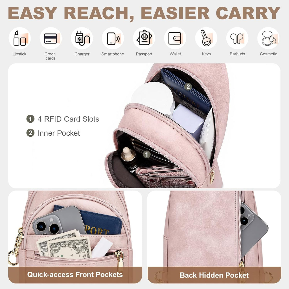 Anti Theft Crossbody Bags for Women, RFID Sling Bag Travel Purse, RFID Cross Body Purses Chest Bag for Travel