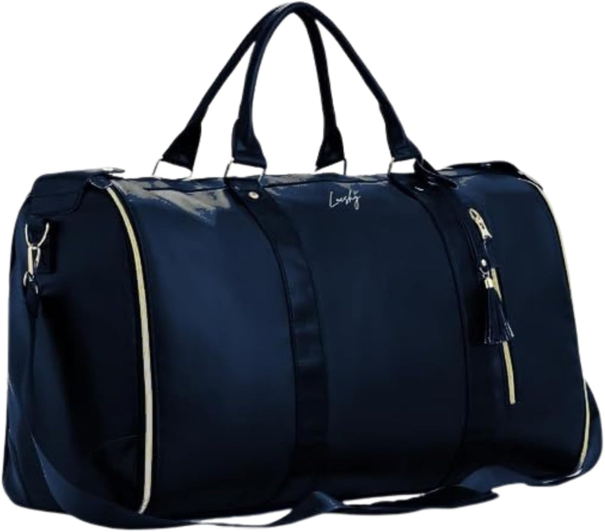 Foldable Stylish Travel Duffle Bag, Large Duffel Bag with Separate Shoes Pouch & Straps, Carry On Weekend Bag, Hospital, Overnight (Blue Stripes)
