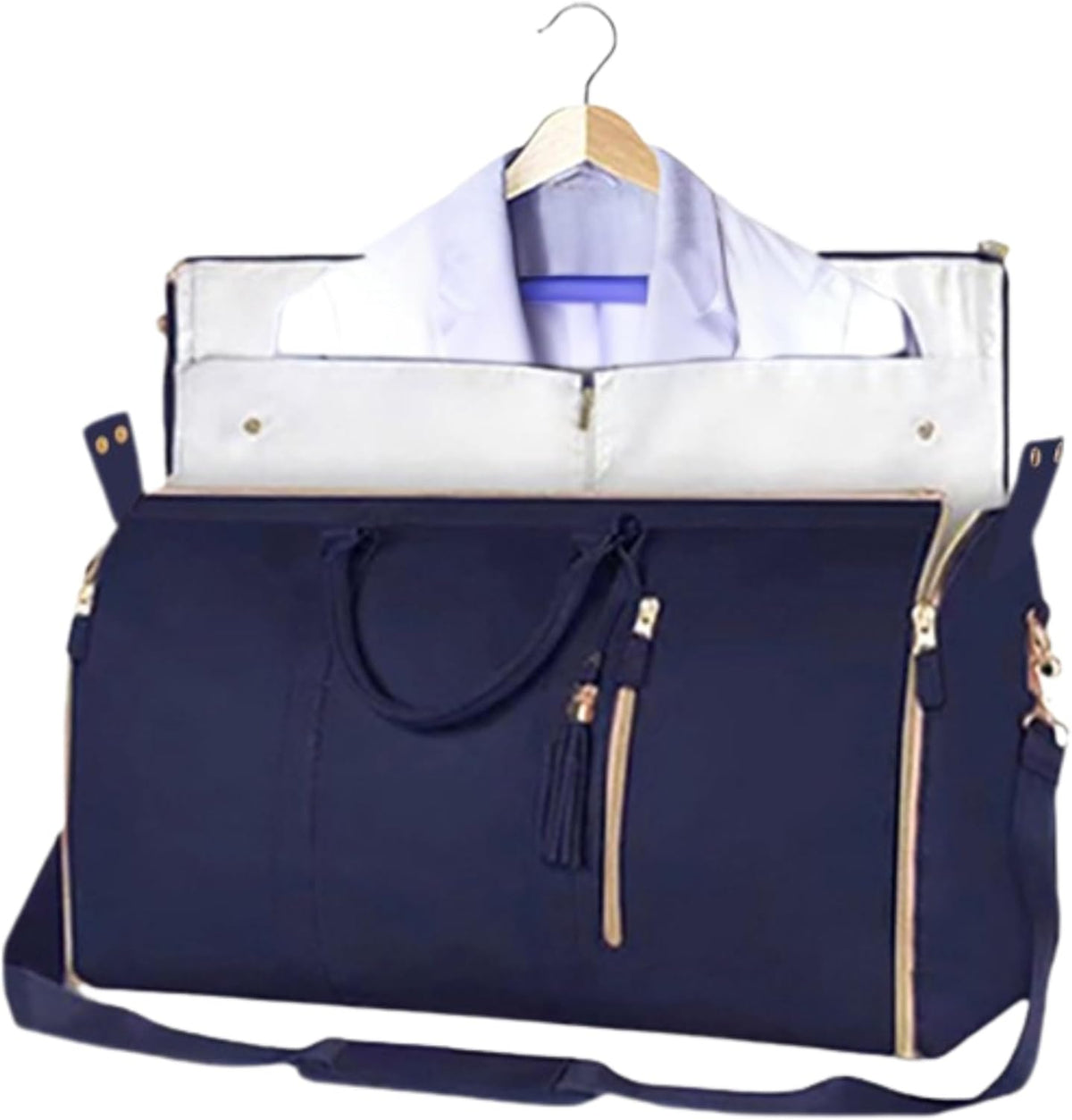 Foldable Stylish Travel Duffle Bag, Large Duffel Bag with Separate Shoes Pouch & Straps, Carry On Weekend Bag, Hospital, Overnight (Blue Stripes)