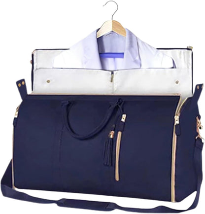 Foldable Stylish Travel Duffle Bag, Large Duffel Bag with Separate Shoes Pouch & Straps, Carry On Weekend Bag, Hospital, Overnight (Blue Stripes)