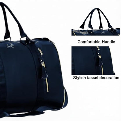 Foldable Stylish Travel Duffle Bag, Large Duffel Bag with Separate Shoes Pouch & Straps, Carry On Weekend Bag, Hospital, Overnight (Blue Stripes)