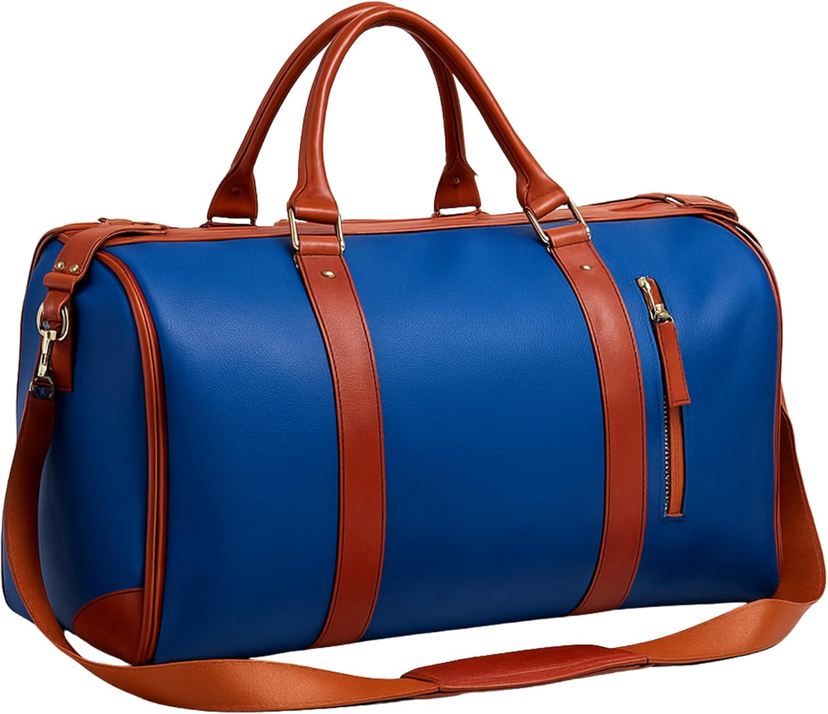Foldable Stylish Travel Duffle Bag, Large Duffel Bag with Separate Shoes Pouch & Straps, Carry On Weekend Bag, Hospital, Overnight (Blue Stripes)