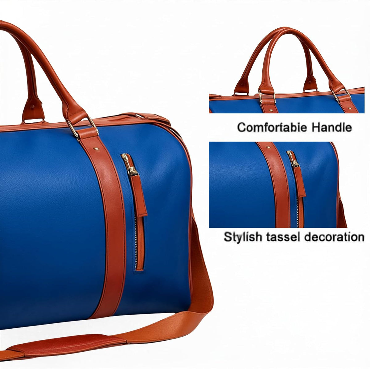 Foldable Stylish Travel Duffle Bag, Large Duffel Bag with Separate Shoes Pouch & Straps, Carry On Weekend Bag, Hospital, Overnight (Blue Stripes)