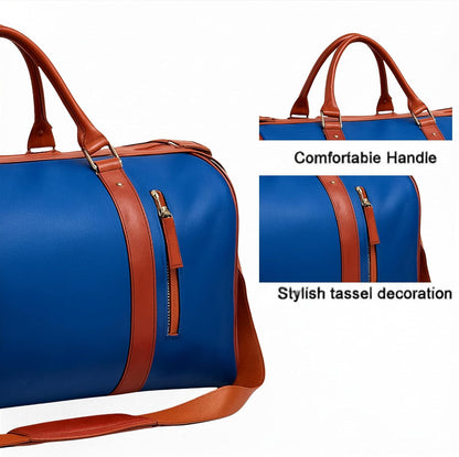 Foldable Stylish Travel Duffle Bag, Large Duffel Bag with Separate Shoes Pouch & Straps, Carry On Weekend Bag, Hospital, Overnight (Blue Stripes)