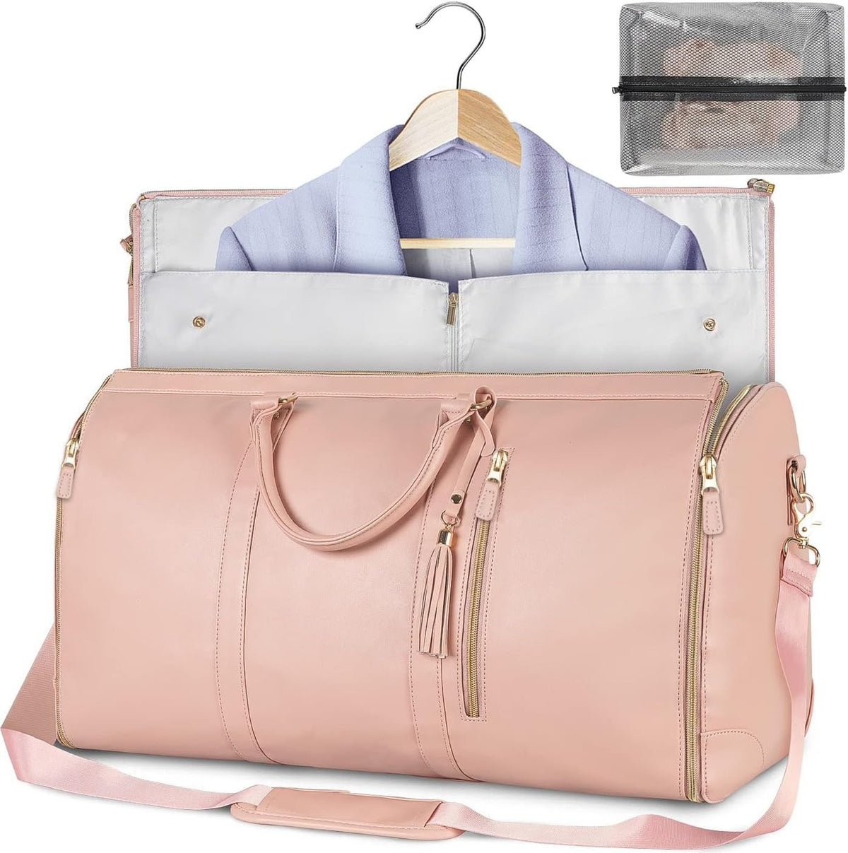 Foldable Stylish Travel Duffle Bag, Large Duffel Bag with Separate Shoes Pouch & Straps, Carry On Weekend Bag, Hospital, Overnight (Blue Stripes)