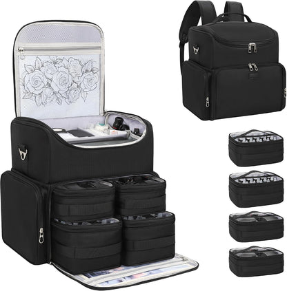Tattoo Backpack with 4 Removable Pouches, Tattoo Travel Case with 3 Detachable Dividers, Waterproof Tattoo Carrying Case for Stencil Printer, Equipment and Supplies - Black