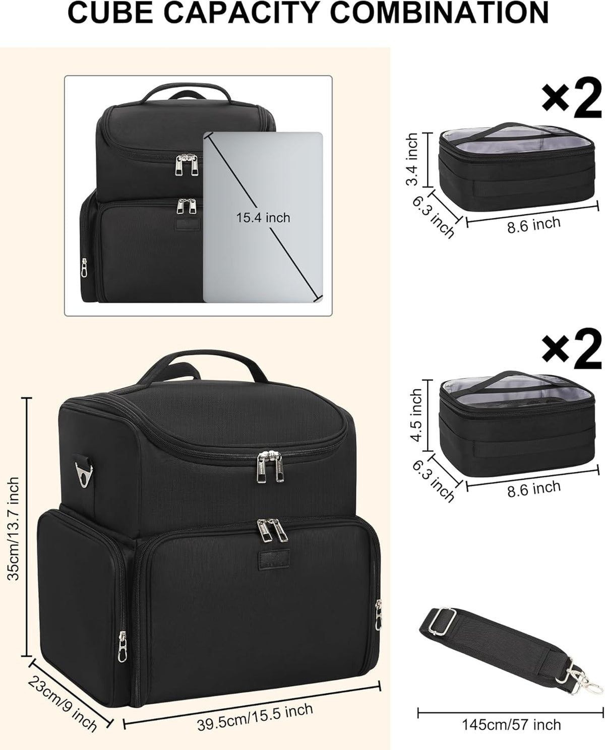 Tattoo Backpack with 4 Removable Pouches, Tattoo Travel Case with 3 Detachable Dividers, Waterproof Tattoo Carrying Case for Stencil Printer, Equipment and Supplies - Black