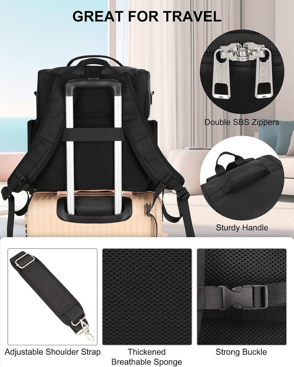 Tattoo Backpack with 4 Removable Pouches, Tattoo Travel Case with 3 Detachable Dividers, Waterproof Tattoo Carrying Case for Stencil Printer, Equipment and Supplies - Black