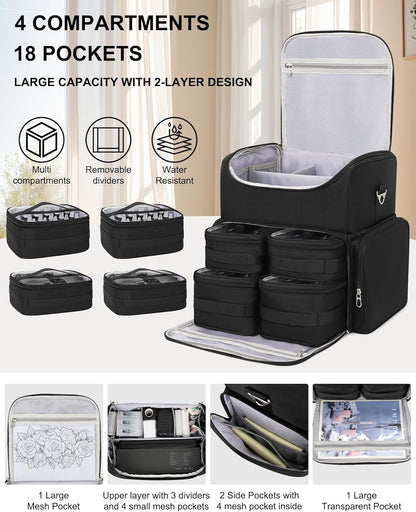 Tattoo Backpack with 4 Removable Pouches, Tattoo Travel Case with 3 Detachable Dividers, Waterproof Tattoo Carrying Case for Stencil Printer, Equipment and Supplies - Black