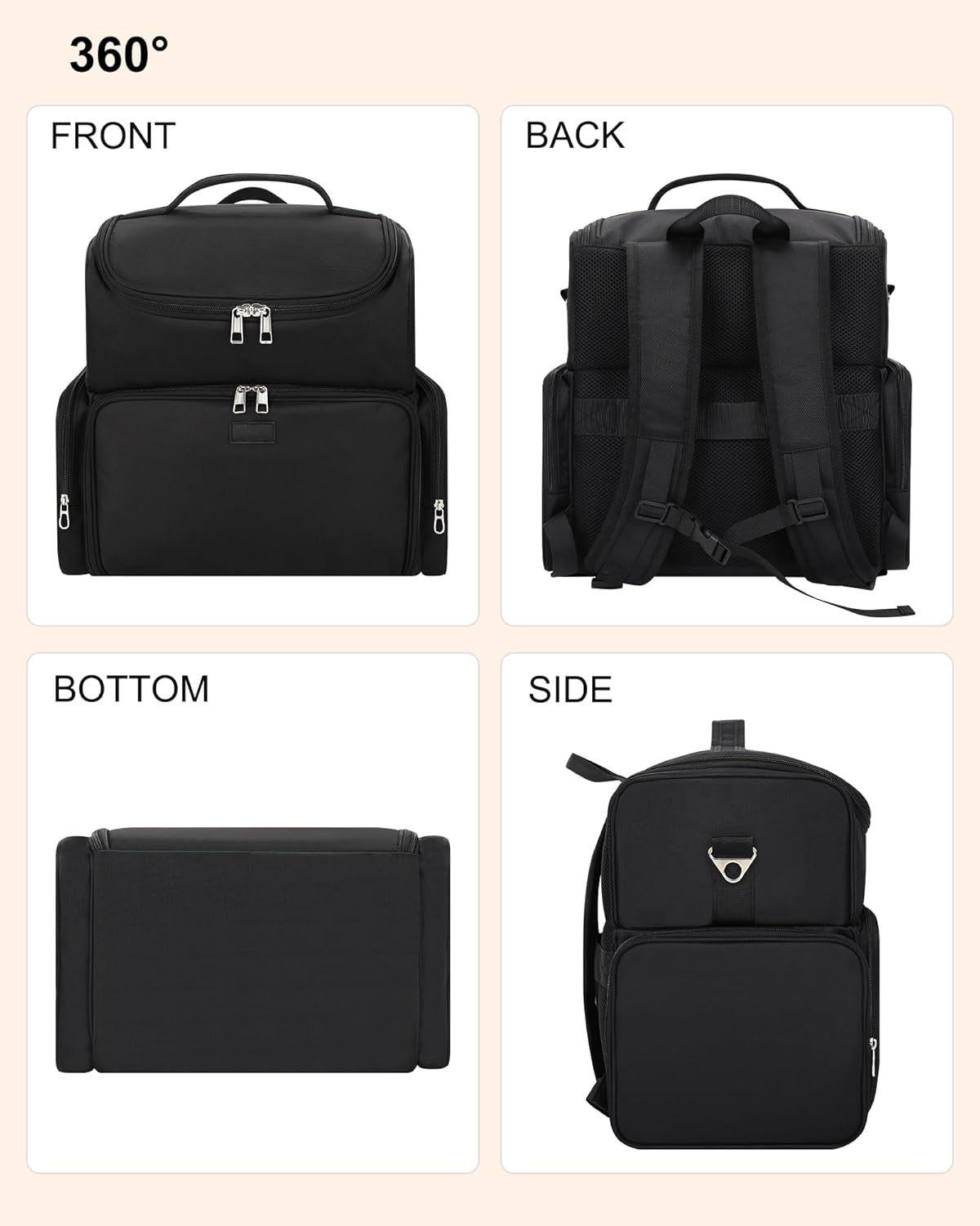 Tattoo Backpack with 4 Removable Pouches, Tattoo Travel Case with 3 Detachable Dividers, Waterproof Tattoo Carrying Case for Stencil Printer, Equipment and Supplies - Black