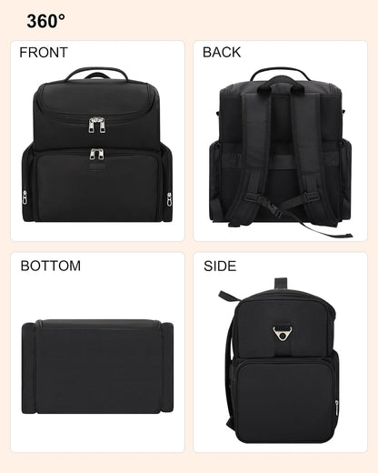 Tattoo Backpack with 4 Removable Pouches, Tattoo Travel Case with 3 Detachable Dividers, Waterproof Tattoo Carrying Case for Stencil Printer, Equipment and Supplies - Black