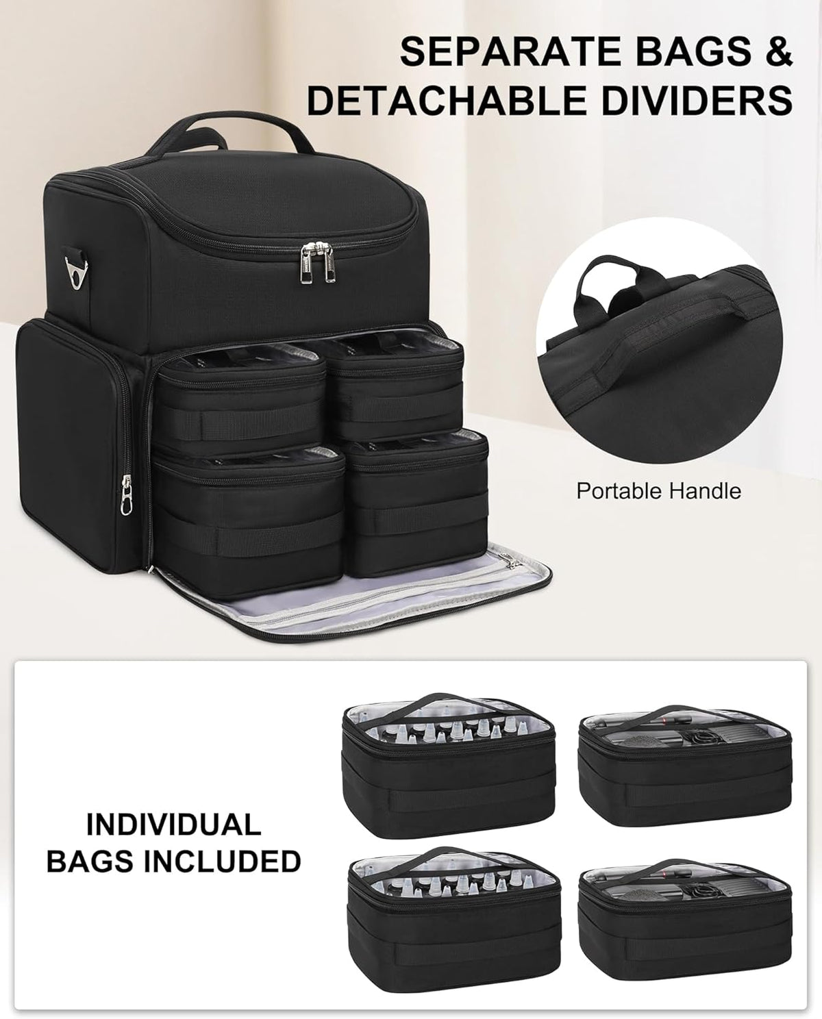 Tattoo Backpack with 4 Removable Pouches, Tattoo Travel Case with 3 Detachable Dividers, Waterproof Tattoo Carrying Case for Stencil Printer, Equipment and Supplies - Black