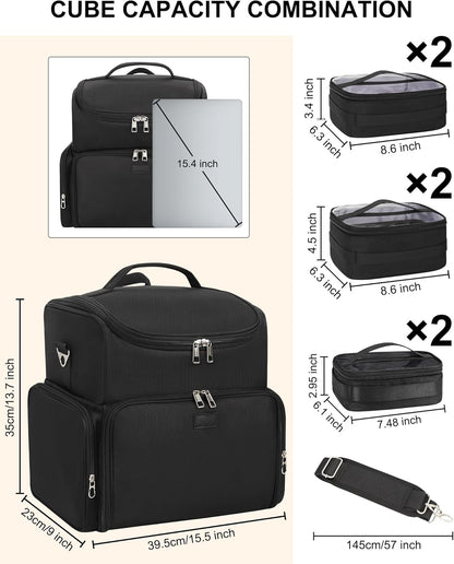 Tattoo Backpack with 4 Removable Pouches, Tattoo Travel Case with 3 Detachable Dividers, Waterproof Tattoo Carrying Case for Stencil Printer, Equipment and Supplies - Black