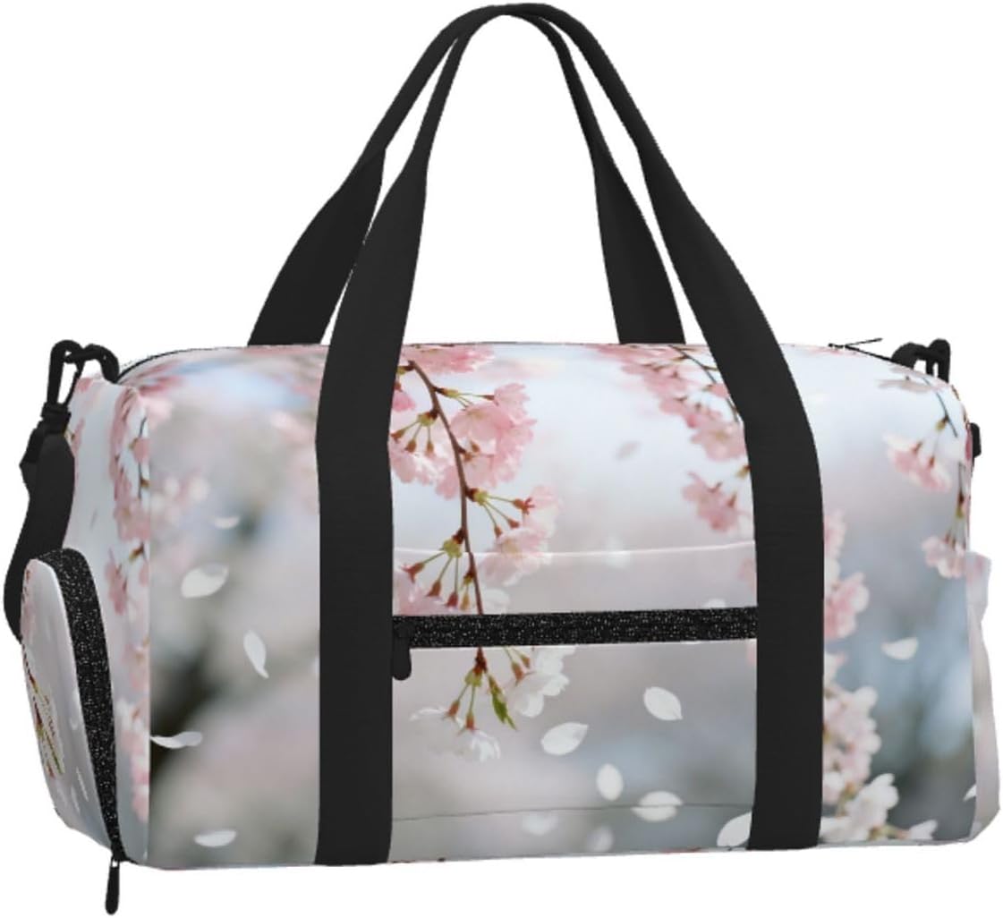 Cherry Blossom Branch Duffel Bag with Shoe Compartment-Sports Gym Weekender for Men Women, Waterproof Travel Tote with Wet Pocket for Dirty Shoes