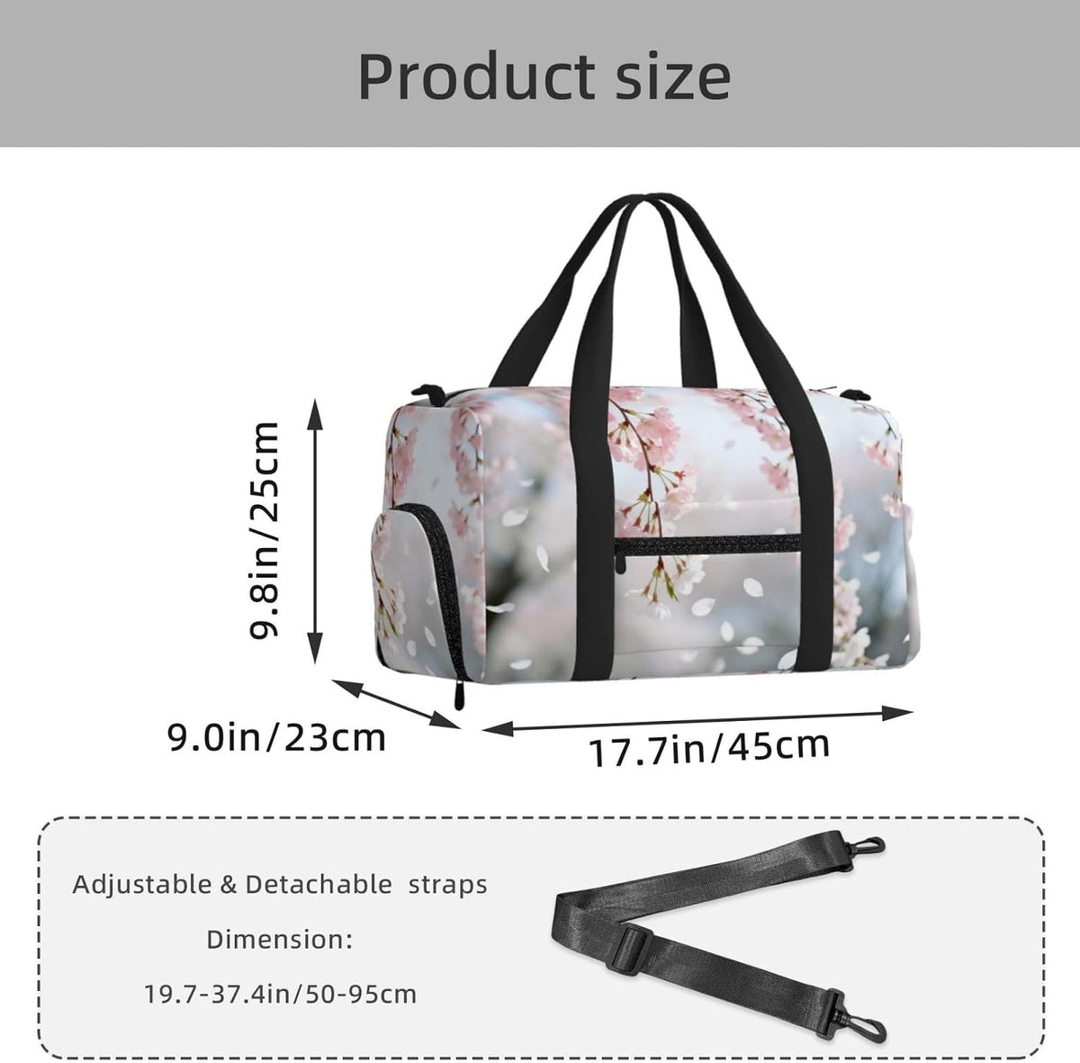 Cherry Blossom Branch Duffel Bag with Shoe Compartment-Sports Gym Weekender for Men Women, Waterproof Travel Tote with Wet Pocket for Dirty Shoes