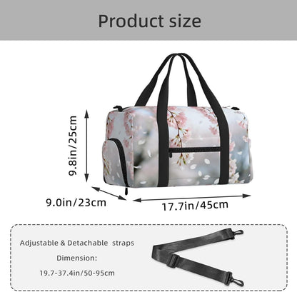 Cherry Blossom Branch Duffel Bag with Shoe Compartment-Sports Gym Weekender for Men Women, Waterproof Travel Tote with Wet Pocket for Dirty Shoes
