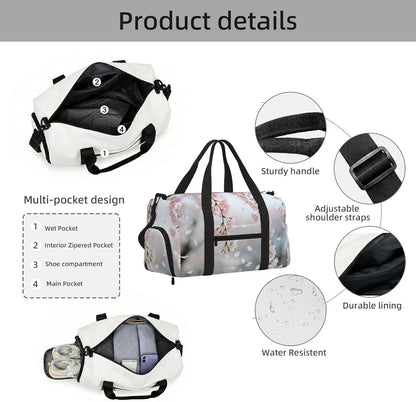 Cherry Blossom Branch Duffel Bag with Shoe Compartment-Sports Gym Weekender for Men Women, Waterproof Travel Tote with Wet Pocket for Dirty Shoes