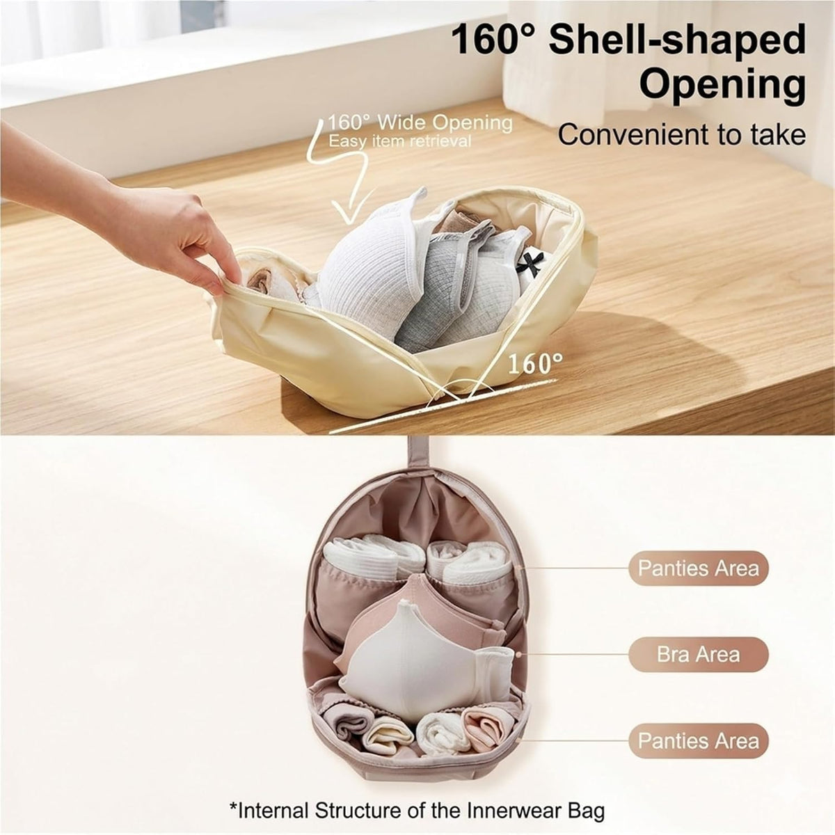 Lingerie Storage Bag Set, Travel Underwear Organizer Bag for Women, Portable Multi-Compartment Packing Cube for Bras and Accessories, Machine Washable, Ideal for Travel & DailyUse(Beige)