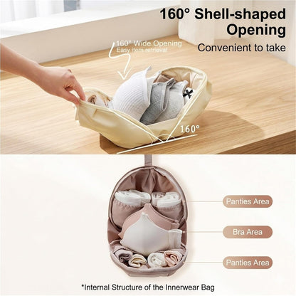 Lingerie Storage Bag Set, Travel Underwear Organizer Bag for Women, Portable Multi-Compartment Packing Cube for Bras and Accessories, Machine Washable, Ideal for Travel & DailyUse(Beige)