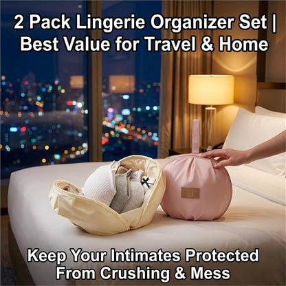 Lingerie Storage Bag Set, Travel Underwear Organizer Bag for Women, Portable Multi-Compartment Packing Cube for Bras and Accessories, Machine Washable, Ideal for Travel & DailyUse(Beige)