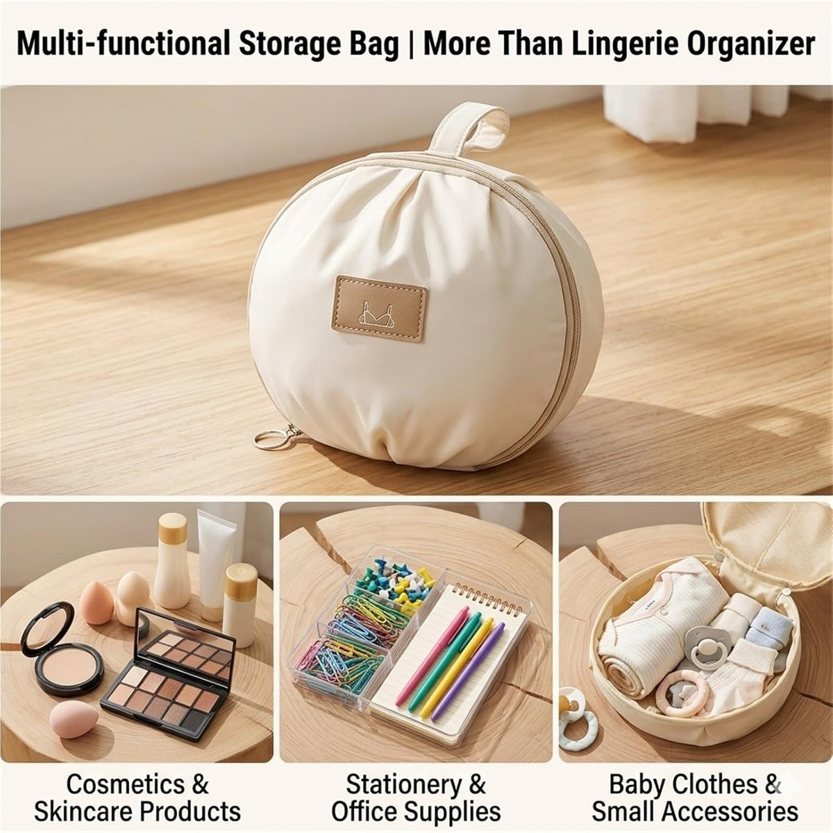 Lingerie Storage Bag Set, Travel Underwear Organizer Bag for Women, Portable Multi-Compartment Packing Cube for Bras and Accessories, Machine Washable, Ideal for Travel & DailyUse(Beige)
