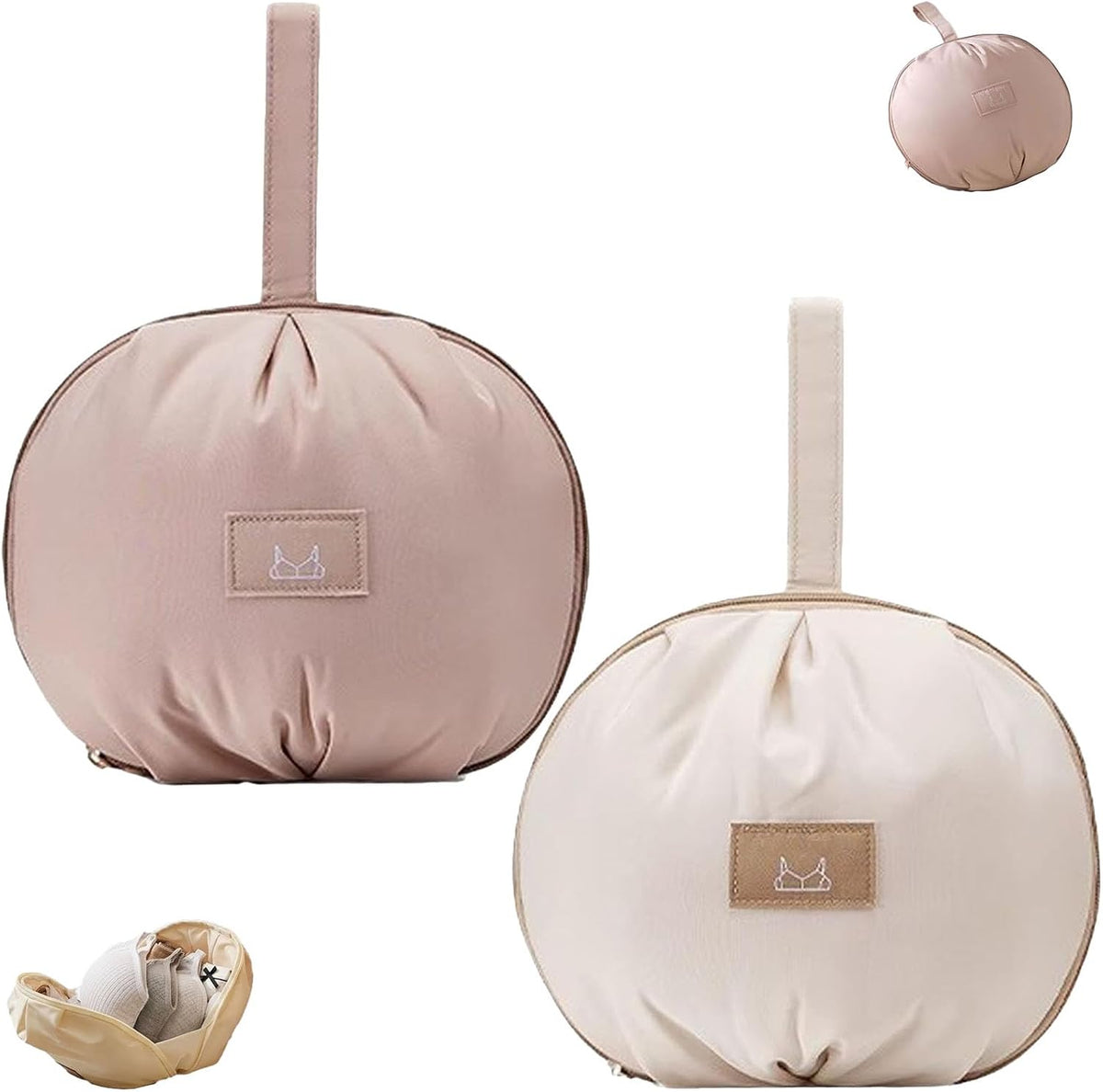Lingerie Storage Bag Set, Travel Underwear Organizer Bag for Women, Portable Multi-Compartment Packing Cube for Bras and Accessories, Machine Washable, Ideal for Travel & DailyUse(Beige)