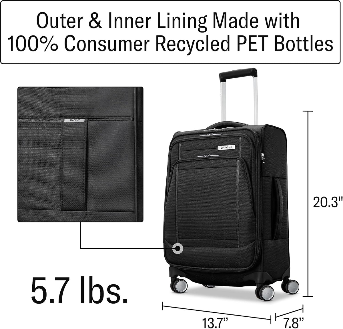 UpLIFT Lightweight Softside Carry-On Luggage with Spinner Wheels - Expandable - Airline-Approved, Polyester Soft Suitcase for Ultra Light Travel - Black