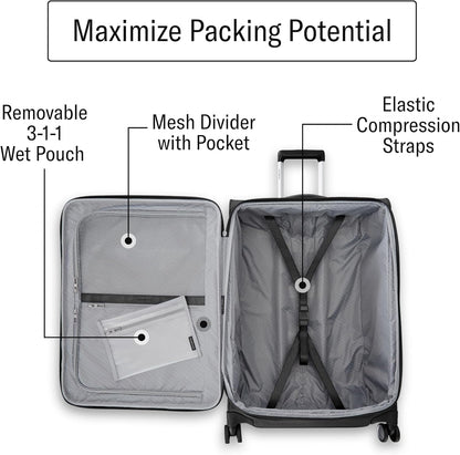 UpLIFT Lightweight Softside Carry-On Luggage with Spinner Wheels - Expandable - Airline-Approved, Polyester Soft Suitcase for Ultra Light Travel - Black