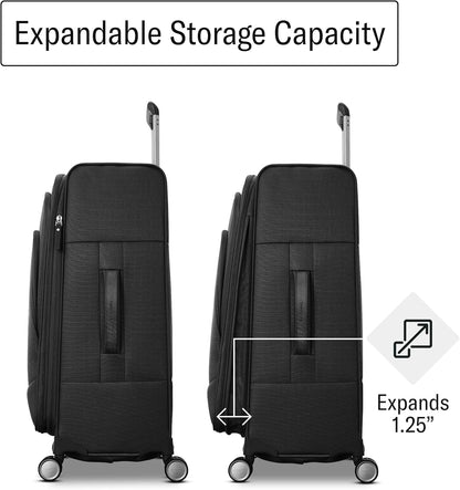 UpLIFT Lightweight Softside Carry-On Luggage with Spinner Wheels - Expandable - Airline-Approved, Polyester Soft Suitcase for Ultra Light Travel - Black
