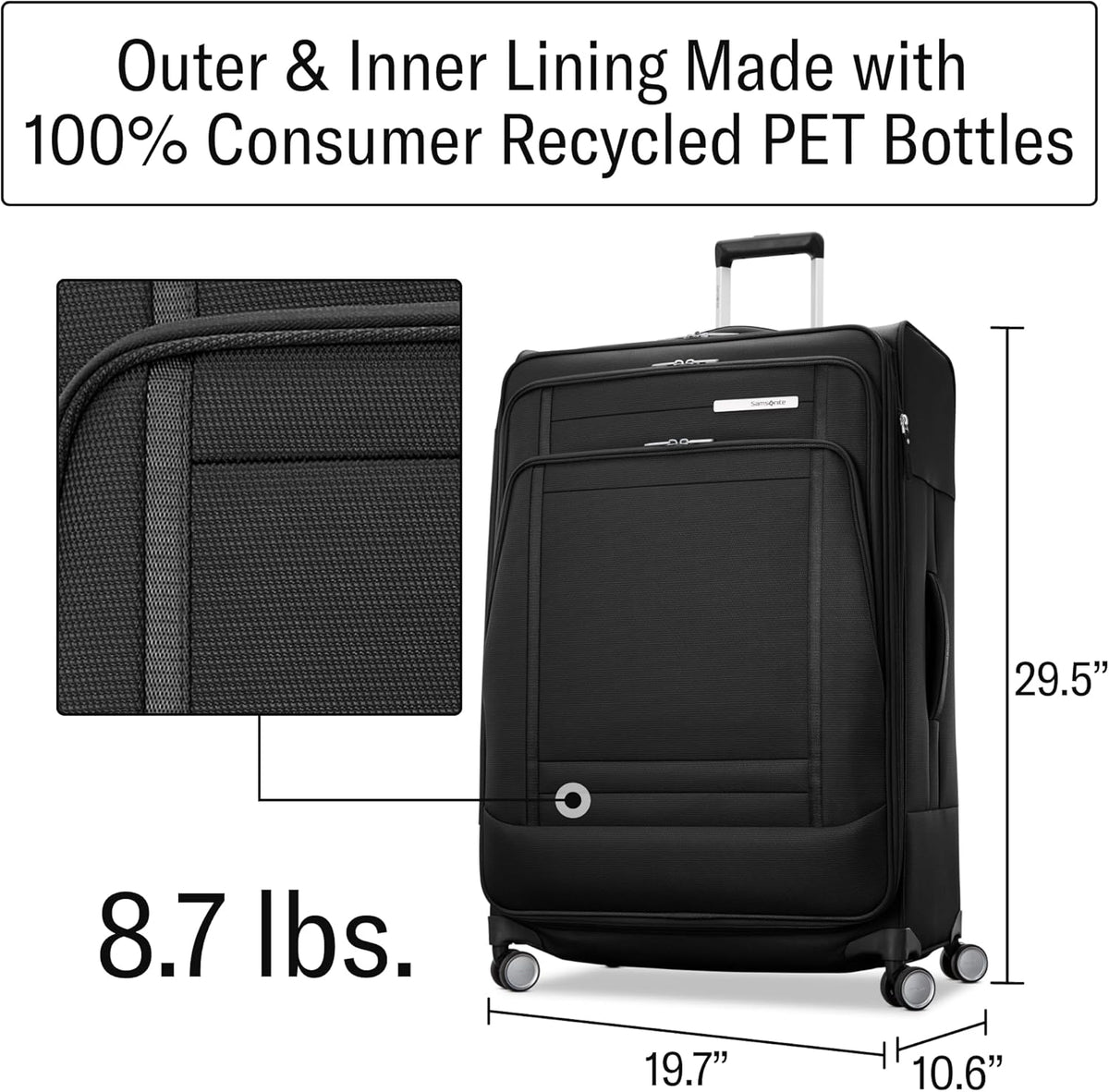 UpLIFT Lightweight Softside Carry-On Luggage with Spinner Wheels - Expandable - Airline-Approved, Polyester Soft Suitcase for Ultra Light Travel - Black