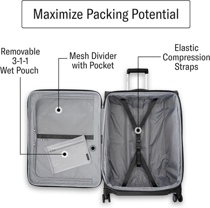 UpLIFT Lightweight Softside Carry-On Luggage with Spinner Wheels - Expandable - Airline-Approved, Polyester Soft Suitcase for Ultra Light Travel - Black
