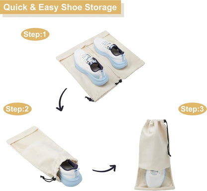 4 Pcs Single Shoe Bags for Travel, 9.1"x17.7" Drawstring Shoe Travel Bags with Clear TPU Window, Travel Organizer for Suitcase (Beige)