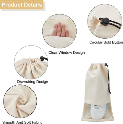 4 Pcs Single Shoe Bags for Travel, 9.1"x17.7" Drawstring Shoe Travel Bags with Clear TPU Window, Travel Organizer for Suitcase (Beige)
