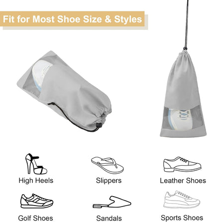 4 Pcs Single Shoe Bags for Travel, 9.1"x17.7" Drawstring Shoe Travel Bags with Clear TPU Window, Travel Organizer for Suitcase (Beige)