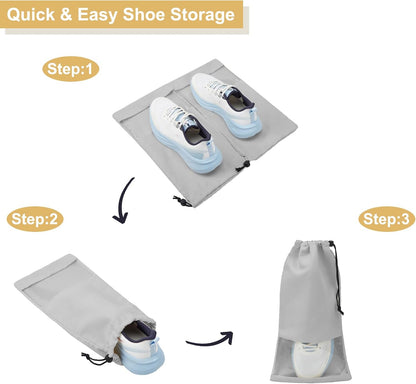 4 Pcs Single Shoe Bags for Travel, 9.1"x17.7" Drawstring Shoe Travel Bags with Clear TPU Window, Travel Organizer for Suitcase (Beige)