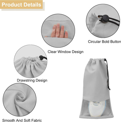 4 Pcs Single Shoe Bags for Travel, 9.1"x17.7" Drawstring Shoe Travel Bags with Clear TPU Window, Travel Organizer for Suitcase (Beige)