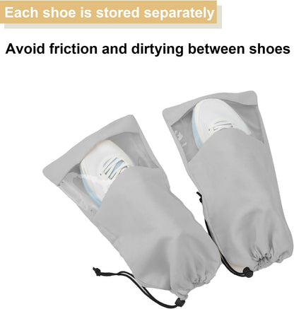 4 Pcs Single Shoe Bags for Travel, 9.1"x17.7" Drawstring Shoe Travel Bags with Clear TPU Window, Travel Organizer for Suitcase (Beige)