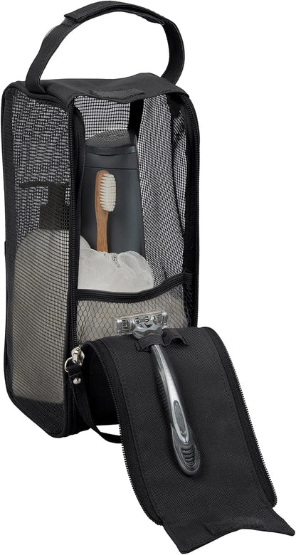Hanging Mesh Toiletry Bag | Travel Organizer | Perfect for Dorm | Gym | Back to School | Shampoo | Shower Accessories | Black