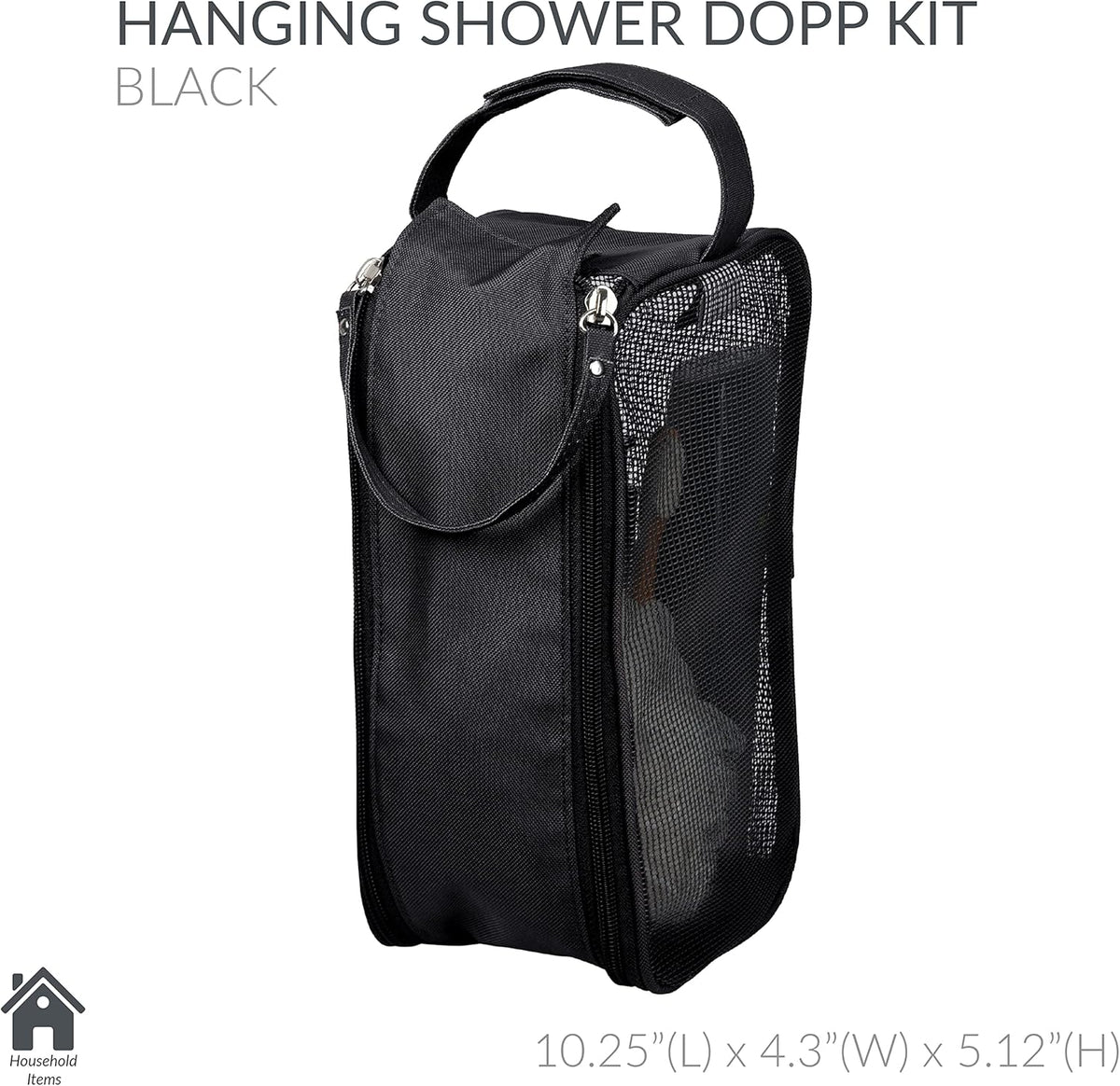 Hanging Mesh Toiletry Bag | Travel Organizer | Perfect for Dorm | Gym | Back to School | Shampoo | Shower Accessories | Black