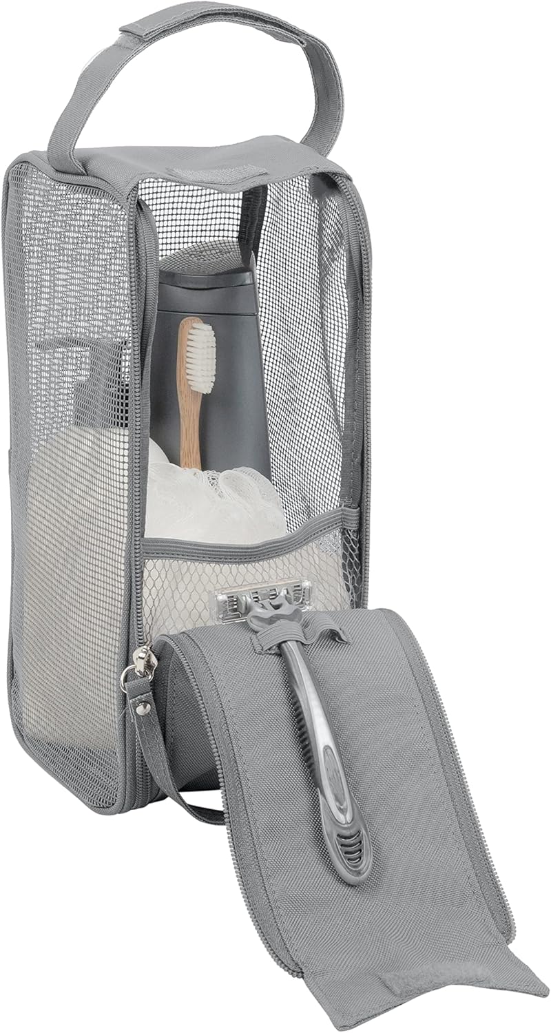Hanging Mesh Toiletry Bag | Travel Organizer | Perfect for Dorm | Gym | Back to School | Shampoo | Shower Accessories | Black