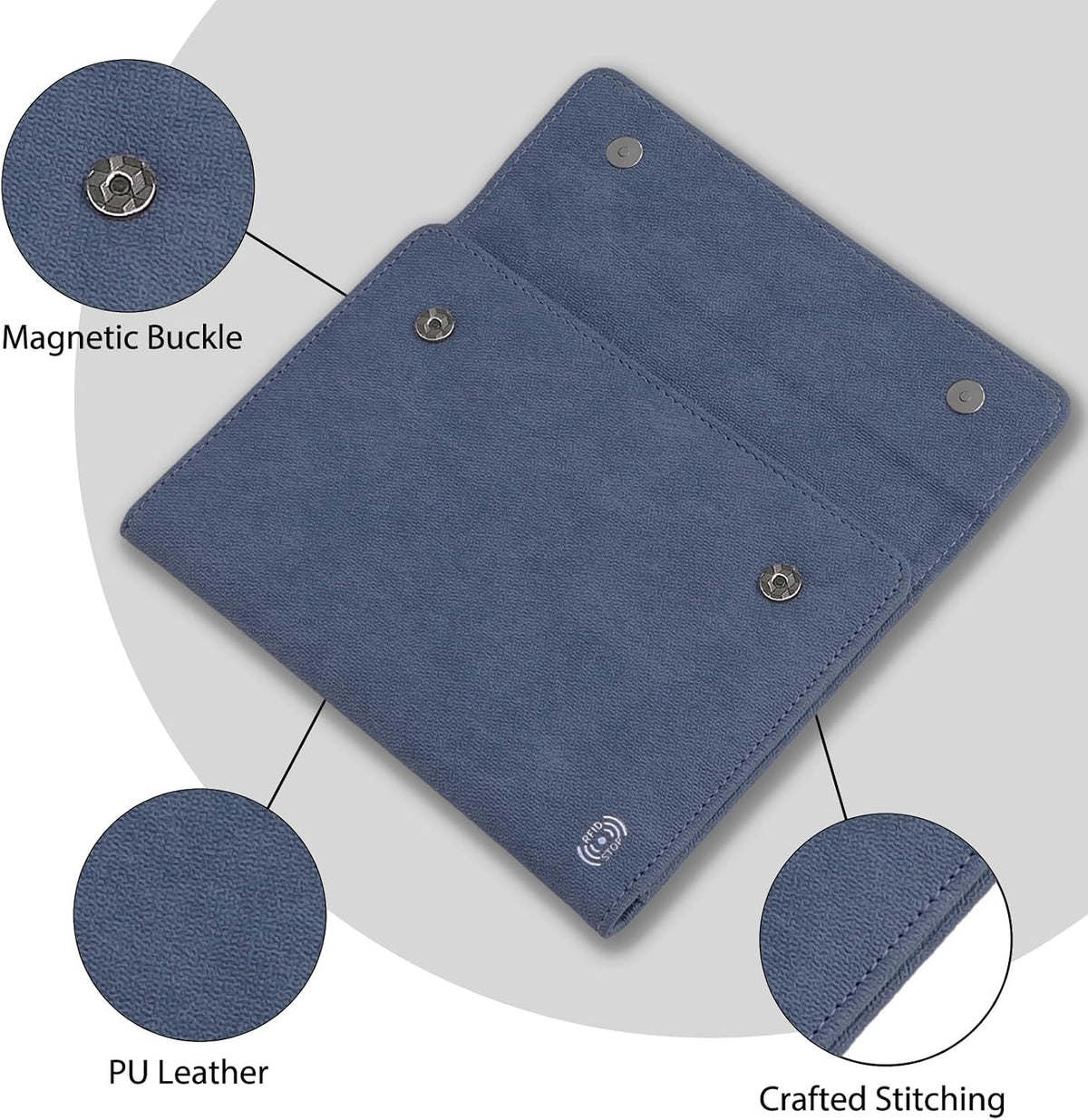RFID Passport Holder Travel Organizer, Fits International Driving Permit (IDP), PU Leather Document Holder for One Passport, Stylish Travel Accessory, Blue