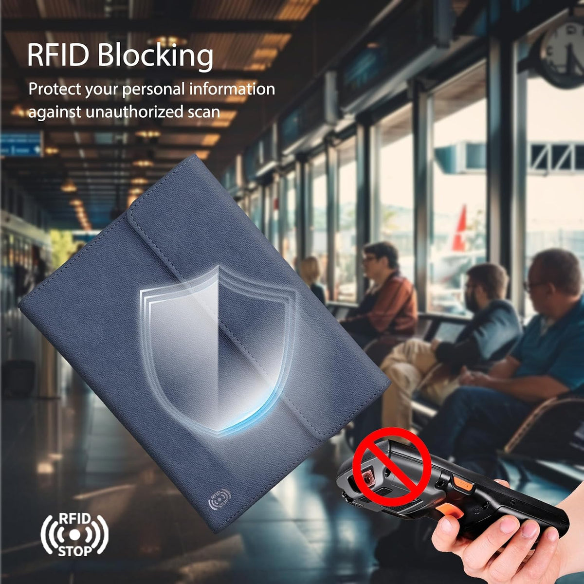 RFID Passport Holder Travel Organizer, Fits International Driving Permit (IDP), PU Leather Document Holder for One Passport, Stylish Travel Accessory, Blue