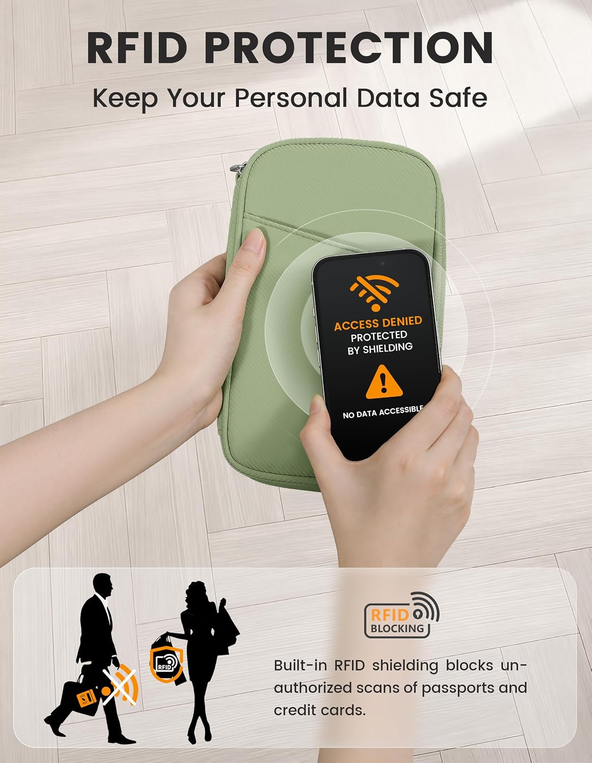 Travelkin Passport Holder For Travel Family, RFID Blocking Passport Wallet | 2-in-1 Travel Organizer, Women Men, Travel document holder, Credit Cards, Cash, Electronic Essentials, Shoulder carry