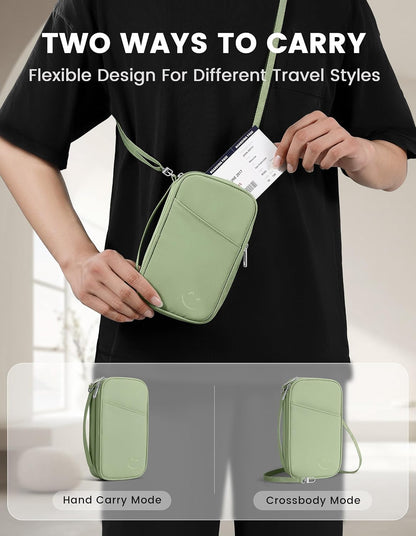 Travelkin Passport Holder For Travel Family, RFID Blocking Passport Wallet | 2-in-1 Travel Organizer, Women Men, Travel document holder, Credit Cards, Cash, Electronic Essentials, Shoulder carry