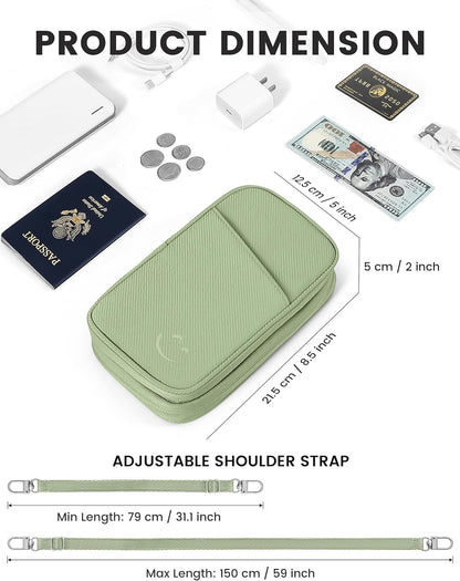 Travelkin Passport Holder For Travel Family, RFID Blocking Passport Wallet | 2-in-1 Travel Organizer, Women Men, Travel document holder, Credit Cards, Cash, Electronic Essentials, Shoulder carry