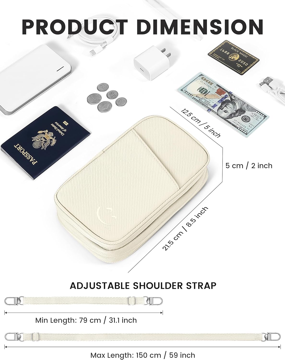 Travelkin Passport Holder For Travel Family, RFID Blocking Passport Wallet | 2-in-1 Travel Organizer, Women Men, Travel document holder, Credit Cards, Cash, Electronic Essentials, Shoulder carry