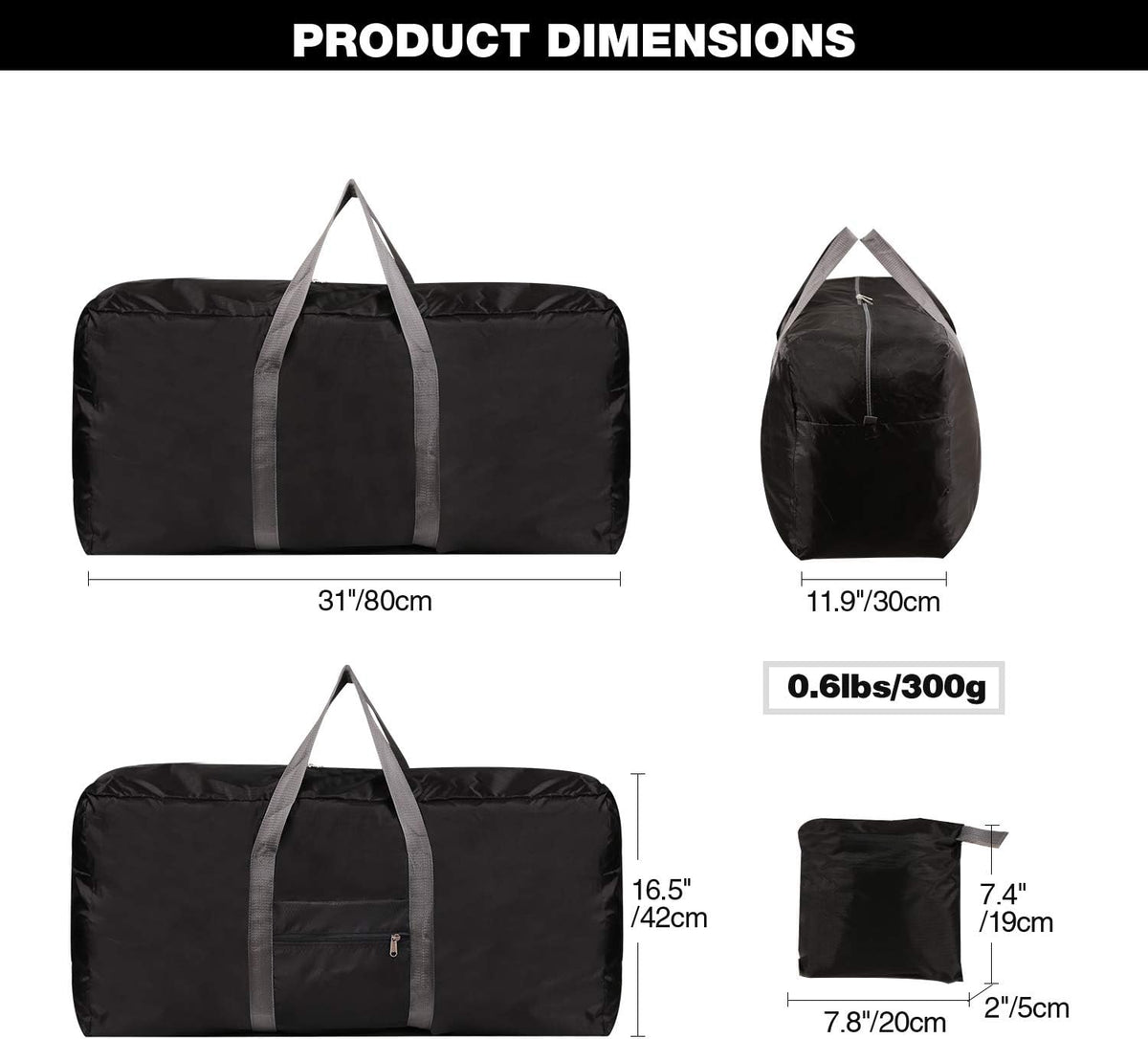100L Extra Large Duffle Bag, Water Resistant Lightweight Foldable Duffel Bag for Outdoor Camping, Black