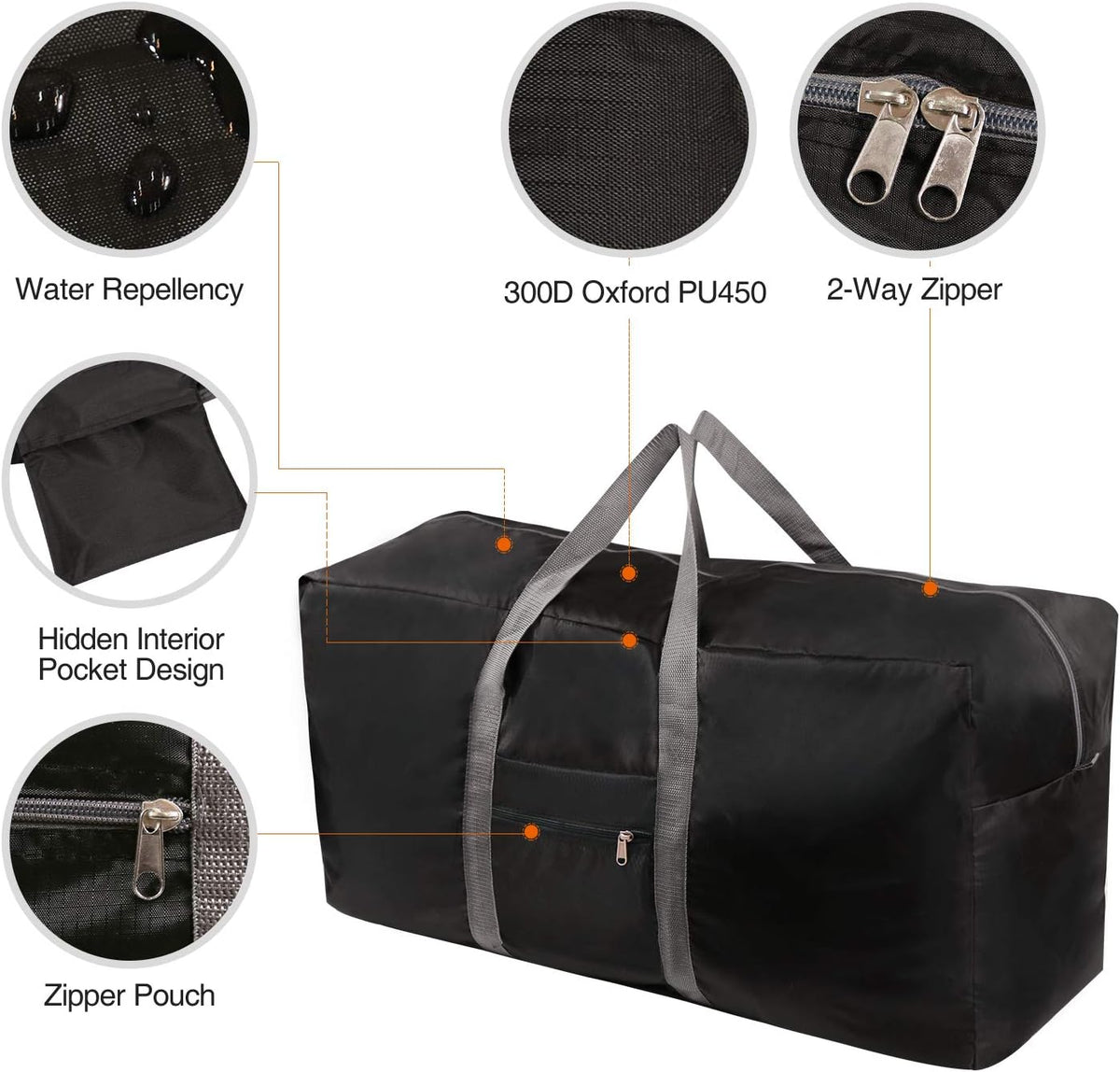 100L Extra Large Duffle Bag, Water Resistant Lightweight Foldable Duffel Bag for Outdoor Camping, Black