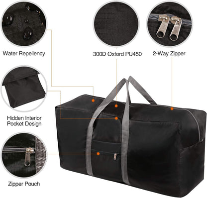100L Extra Large Duffle Bag, Water Resistant Lightweight Foldable Duffel Bag for Outdoor Camping, Black