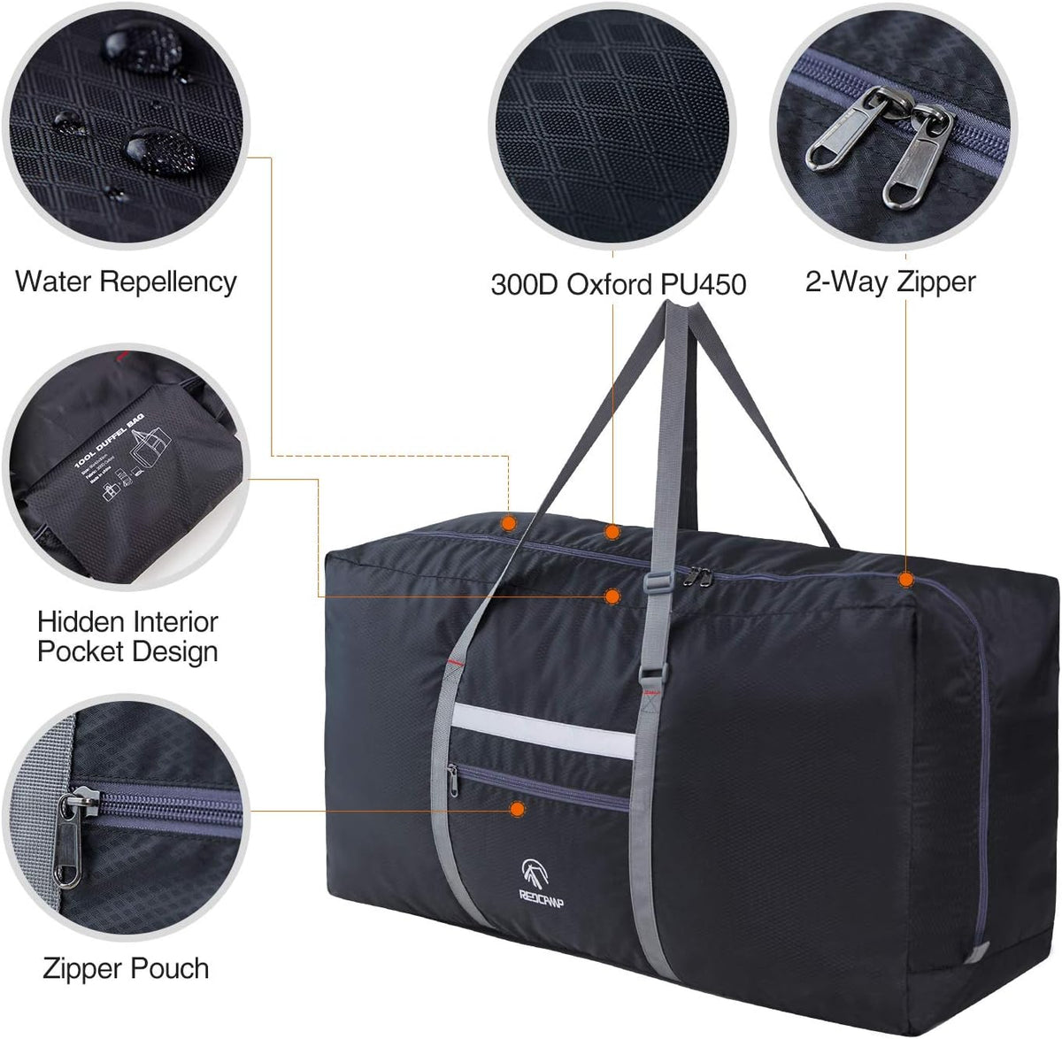 100L Extra Large Duffle Bag, Water Resistant Lightweight Foldable Duffel Bag for Outdoor Camping, Black
